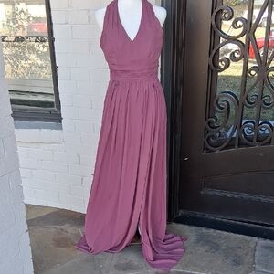 David's Bridal Dusty Rose Halter Maxi Dress